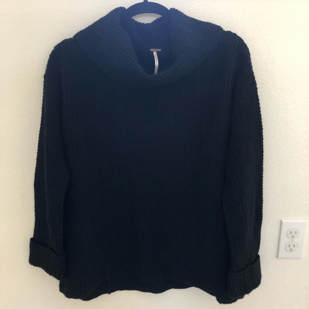 Free People Cowl Neck Black Wool Sweater